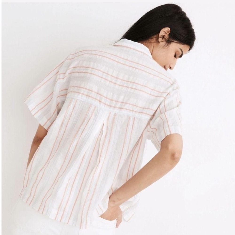 Madewell Striped Pastel Short Sleeve Button Down Cotton Shirt Size XS Red Blue - Picture 2 of 9